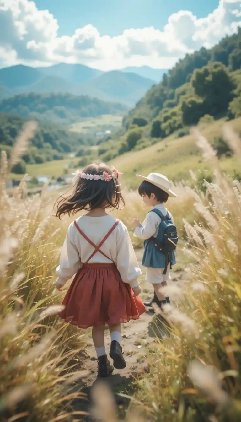Cute toddler in anime style with tilted cinematic view