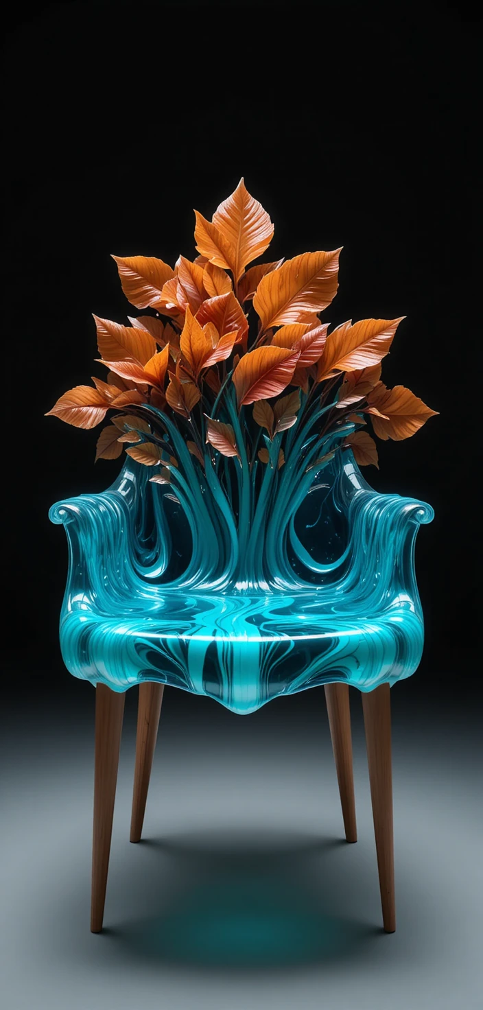 Surreal resin armchair with autumn leaf backrest on black