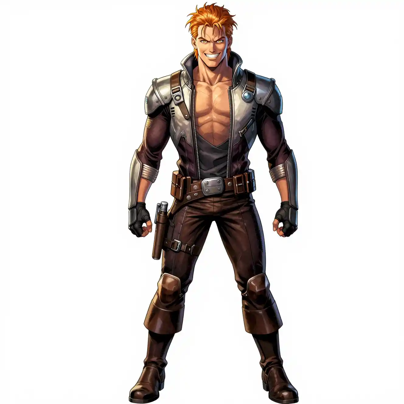 Confident young sci fi hero with hazel eyes
