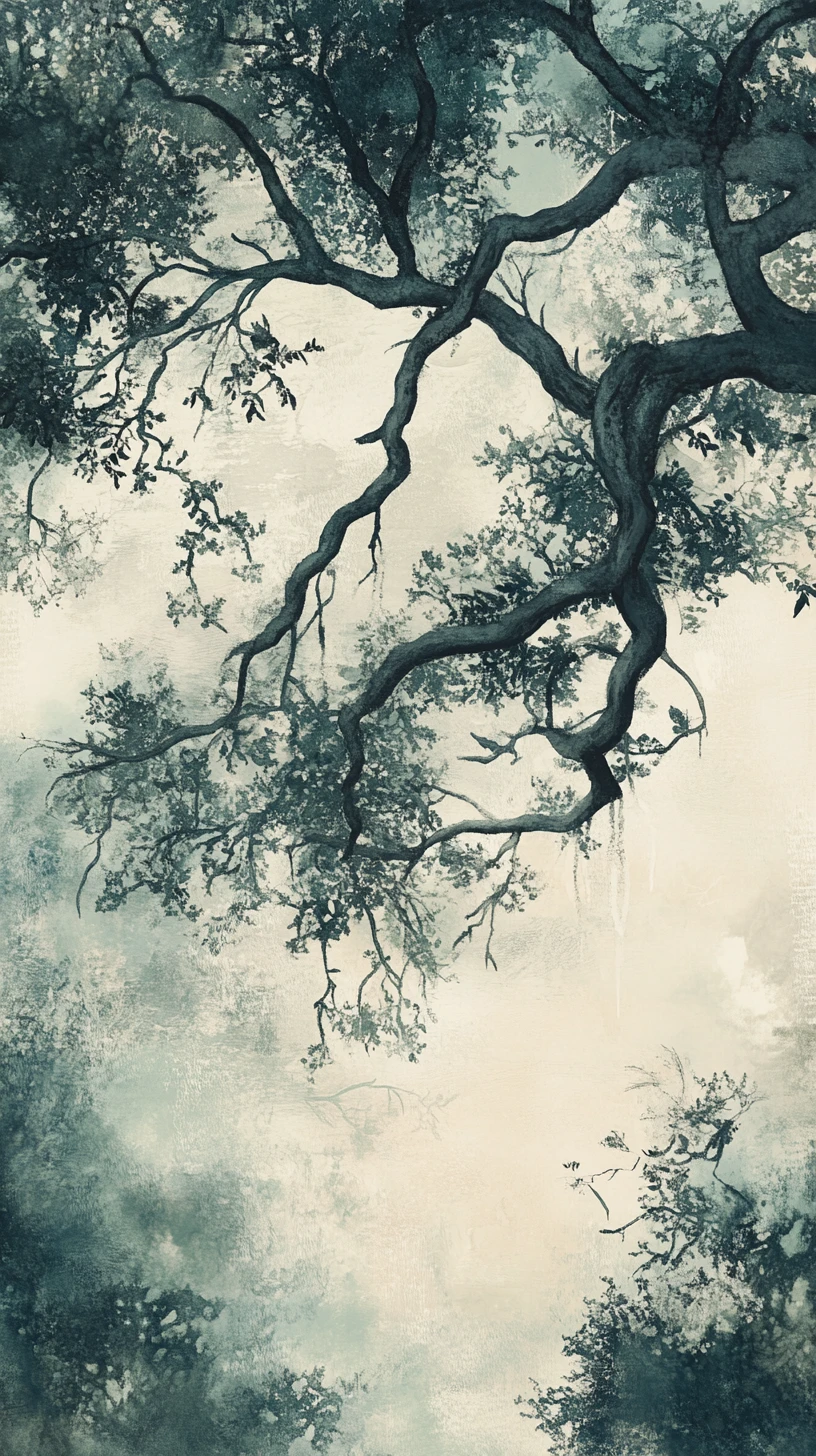Abstract forest trees rendered as flowing ink and watercolor