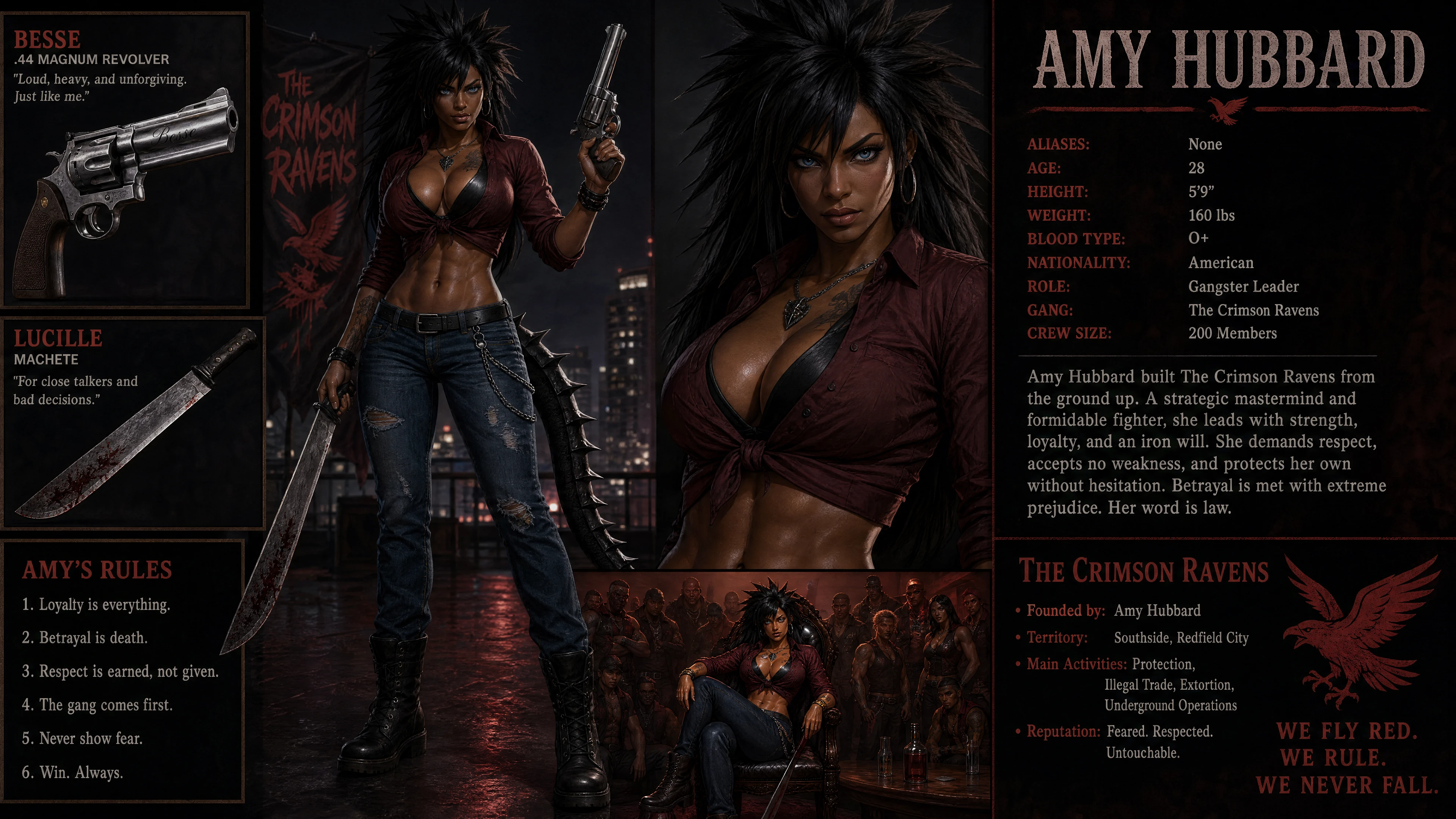 Armed African American warrior woman with revolver and machete