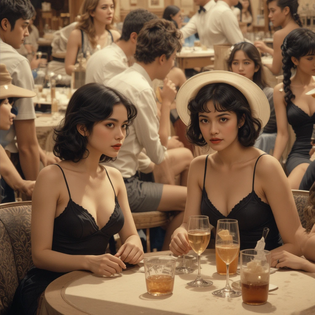 Group of English girls dining near Place Blanche