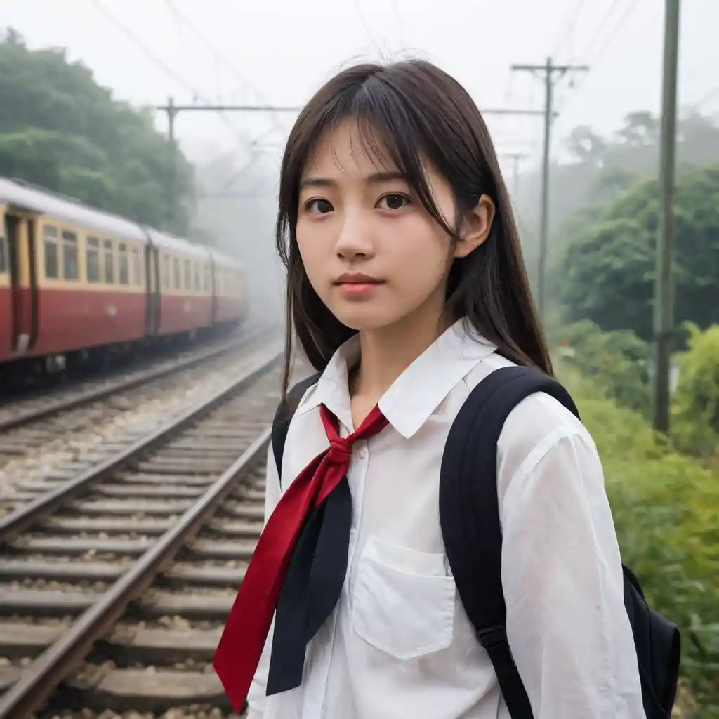 Quiet Japanese girl in a white blouse and cream jacket