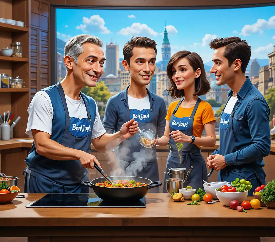 Man cooking at induction stove in bright studio kitchen