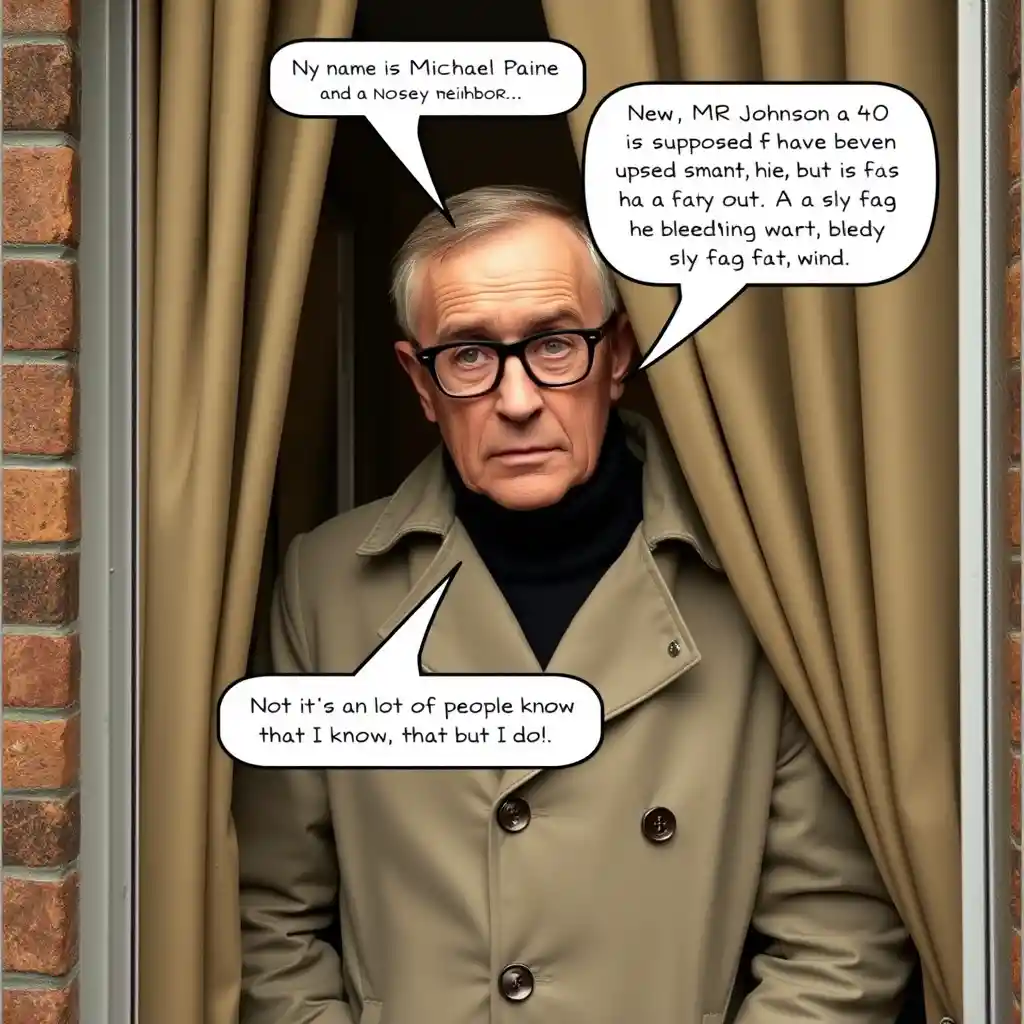 Man spying through curtain in comic style interior scene