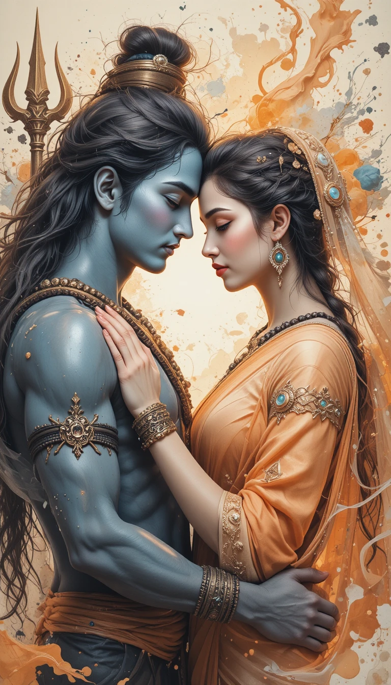 Divine couple embracing in a serene spiritual portrait
