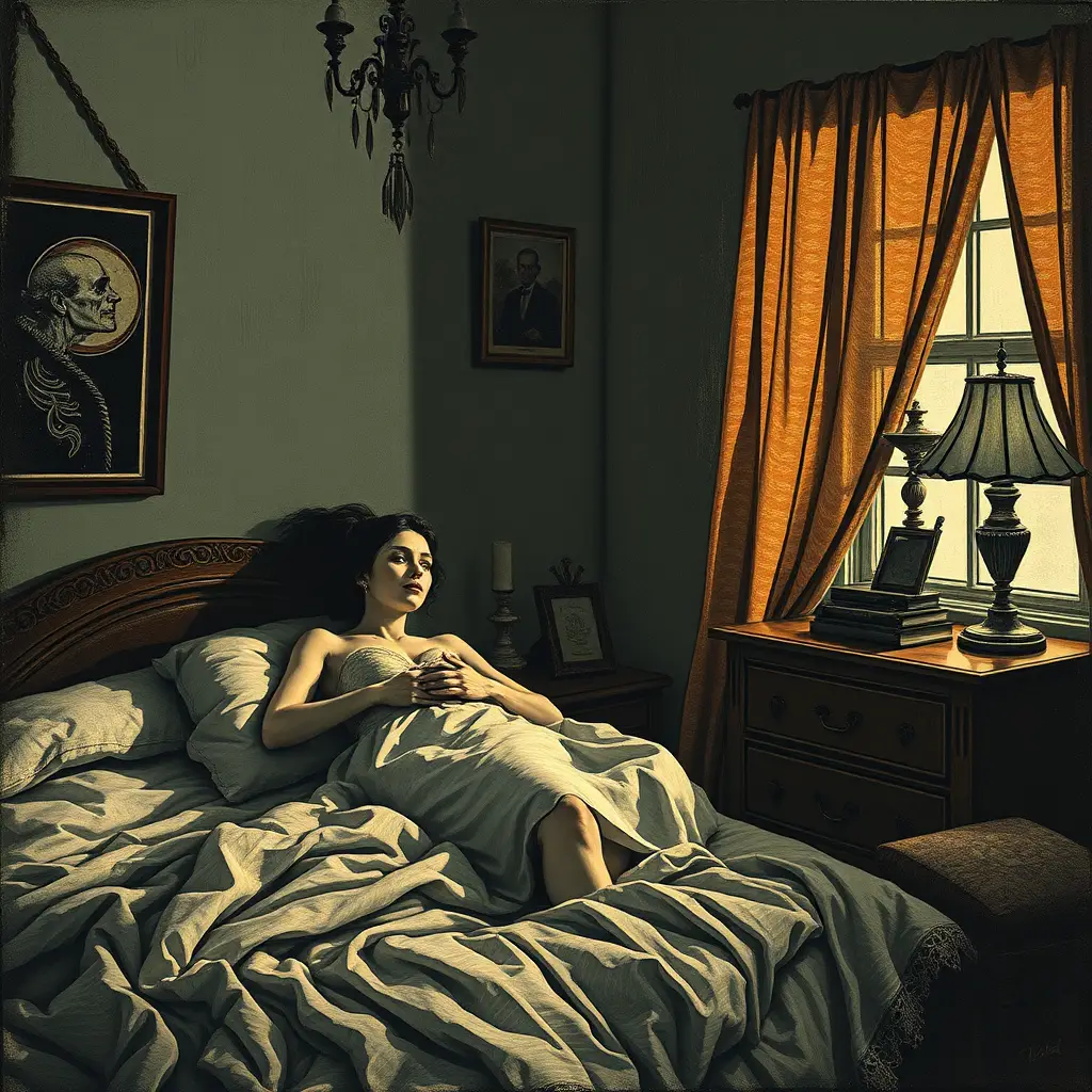 Man Lying In Bed Lost In Dark Murderous Thoughts