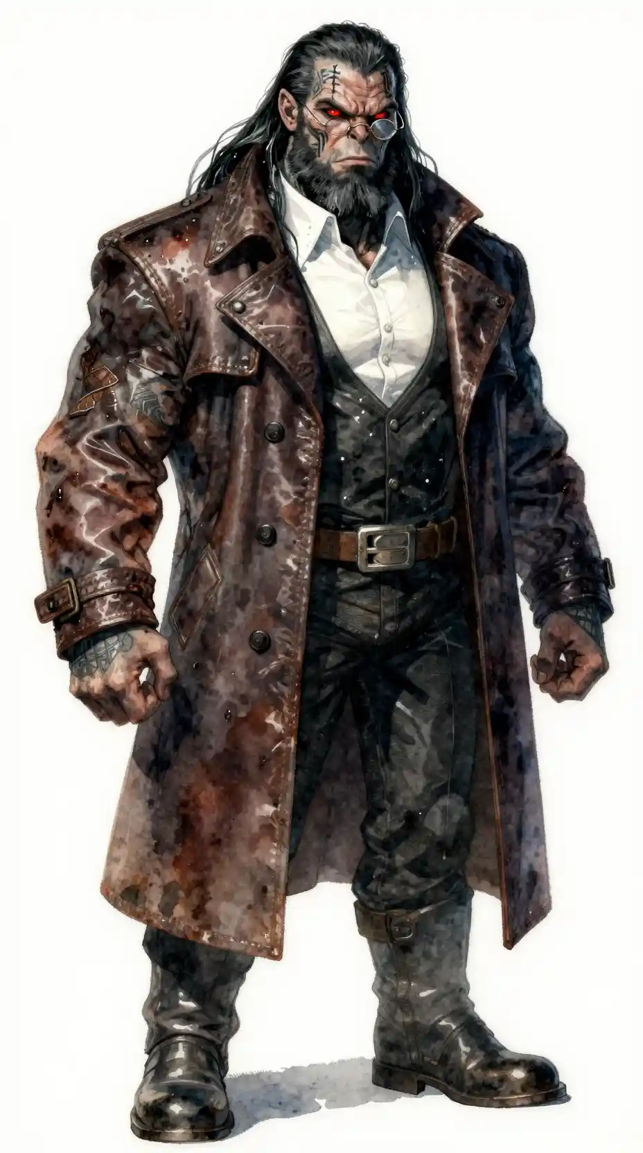 Grey skinned alien gangster in trench coat and suit