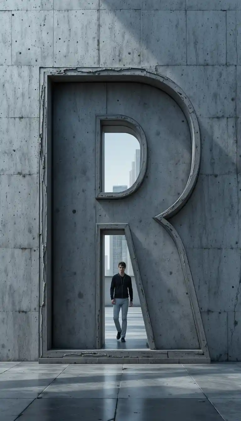 3D-Typografie-Portal in eine glatte Betonwand geschnitten