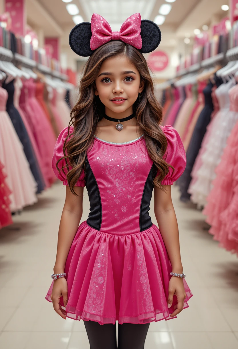 Young girl in pink Minnie dress at Disney boutique