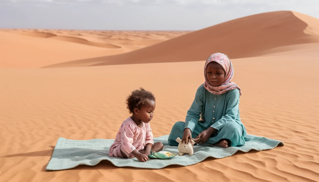 Watercolor illustration of a young girl in the desert