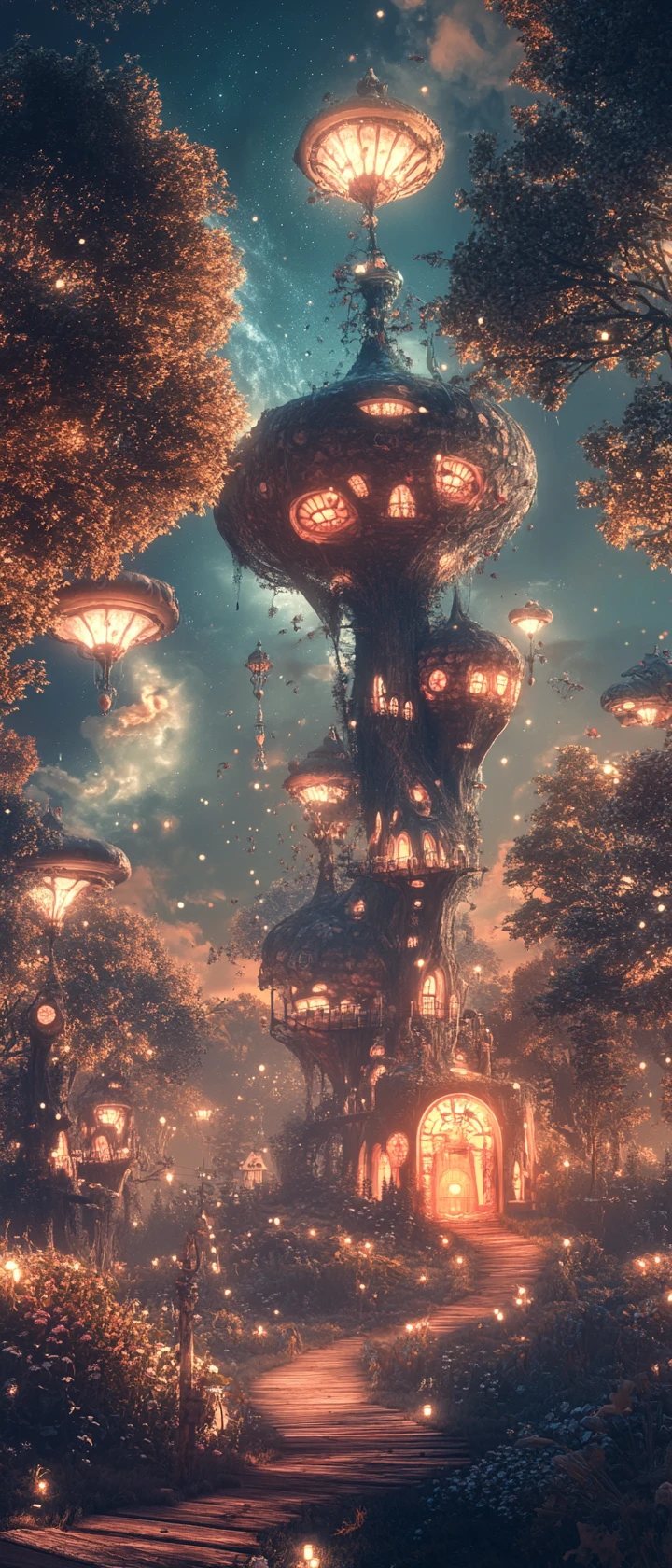Paisaje colorido surrealista con atmósfera artística fantasiosa