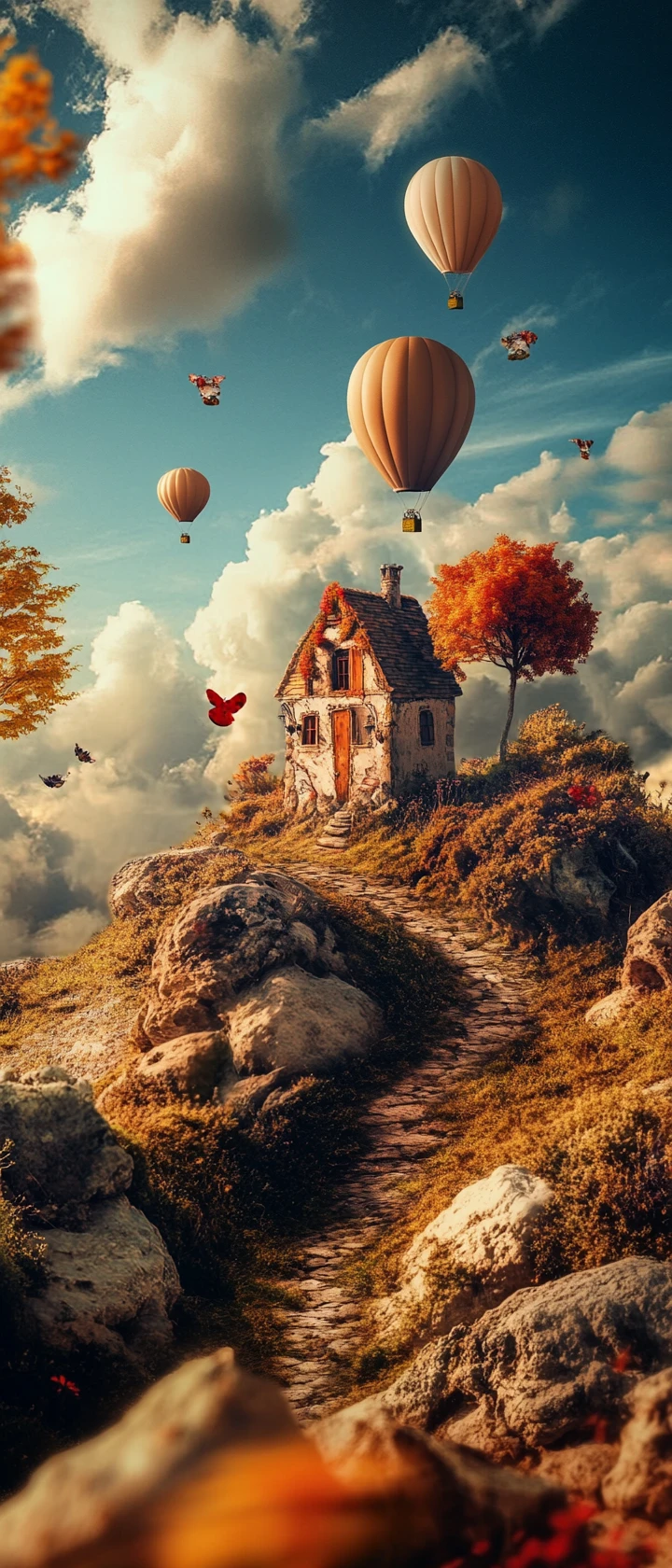 Paisaje surrealista y alegre con colores artísticos vibrantes