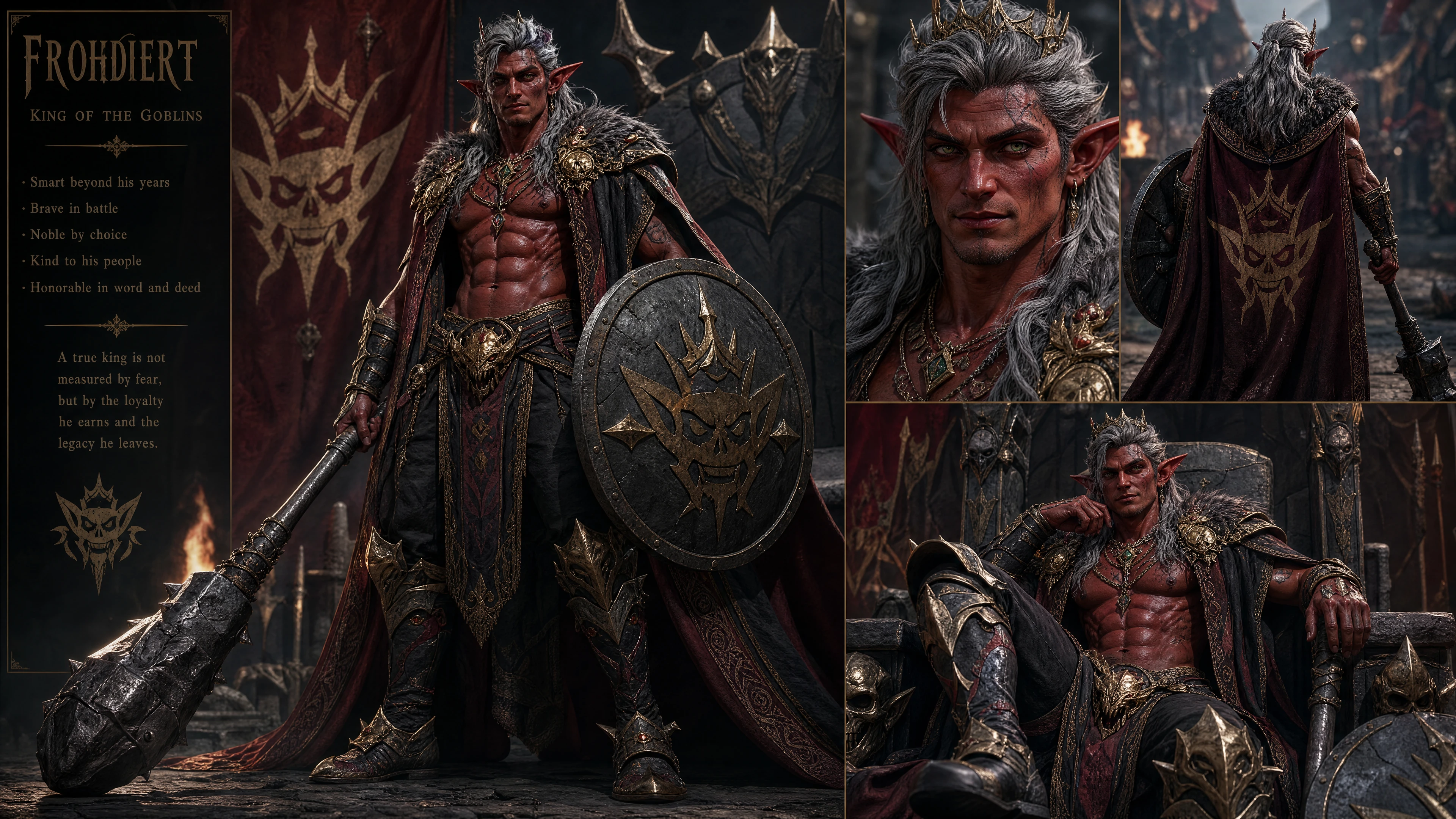 Noble goblin king with iron club and shield