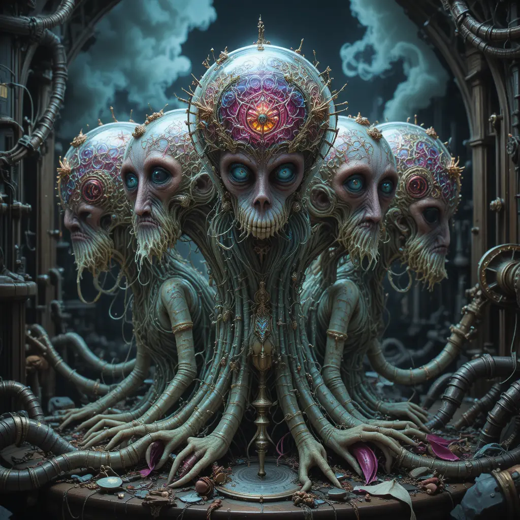 Criaturas fúngicas banshee surreales y fotorrealistas en un paisaje de ensueño