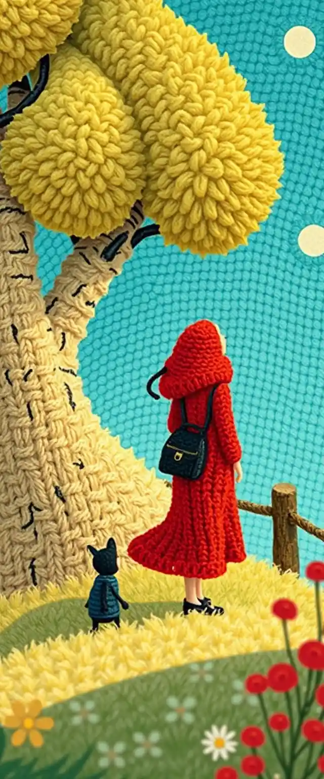 Realistic neon illustration of nice people in miniature landscape