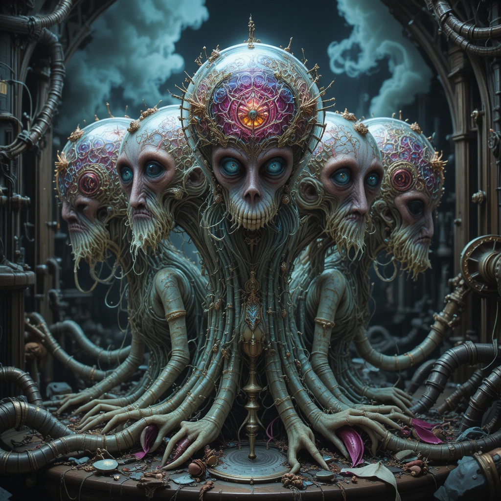 Surreal photorealistic banshee fungus creatures in a dreamscape