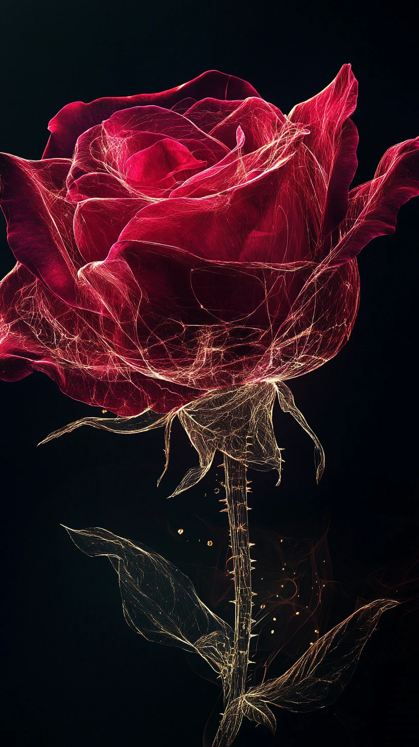 Surreal crimson rose revealing intricate inner botanical structures