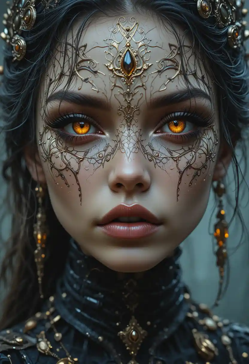 Cyborg goddess portrait in dark fantasy digital painting