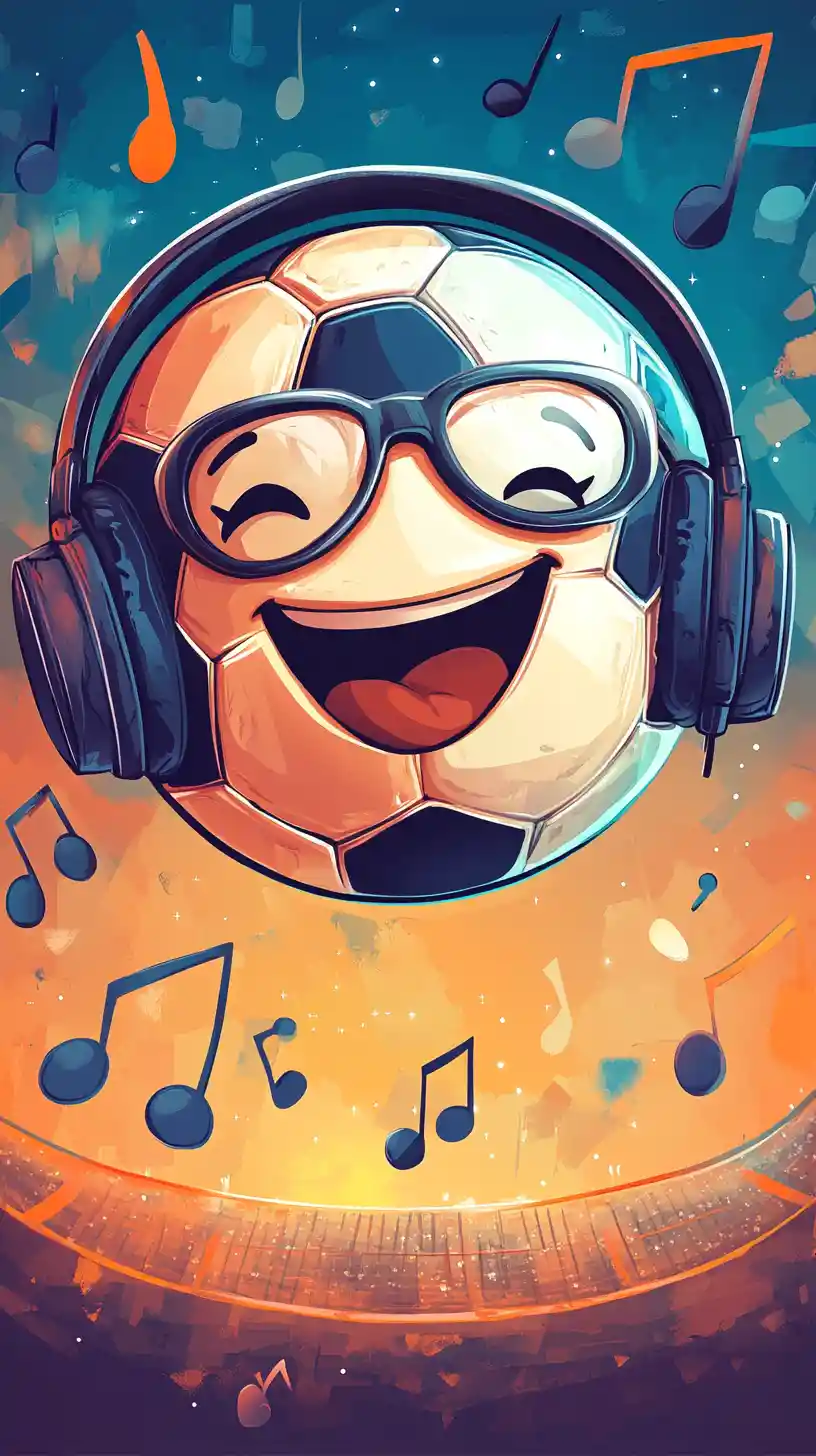 Cheerful Soccer Ball Cartoon With Headphones In Stadium