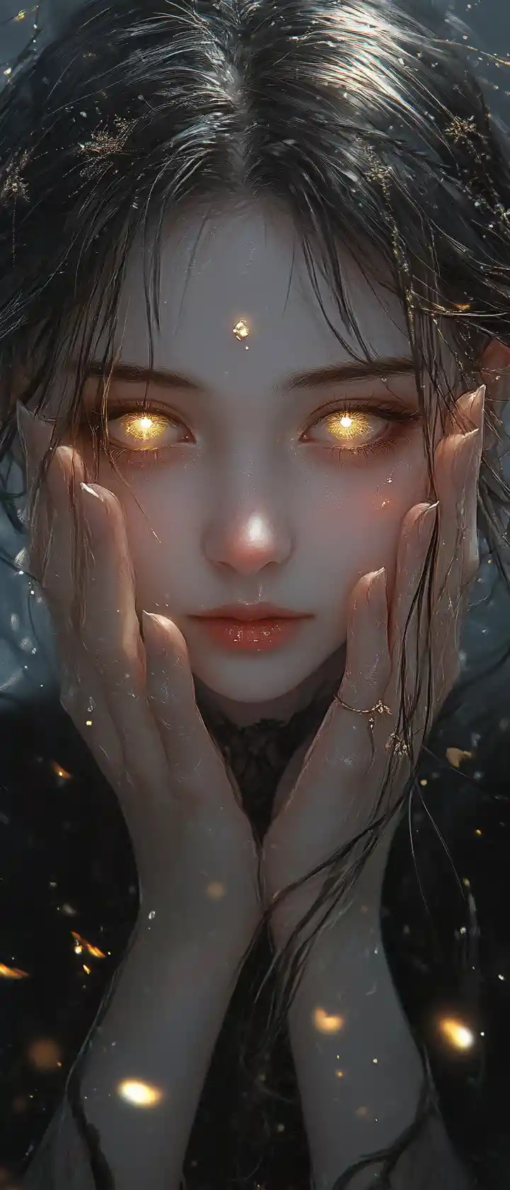 Melancholic girl with glowing hair in a dark fantasy portrait