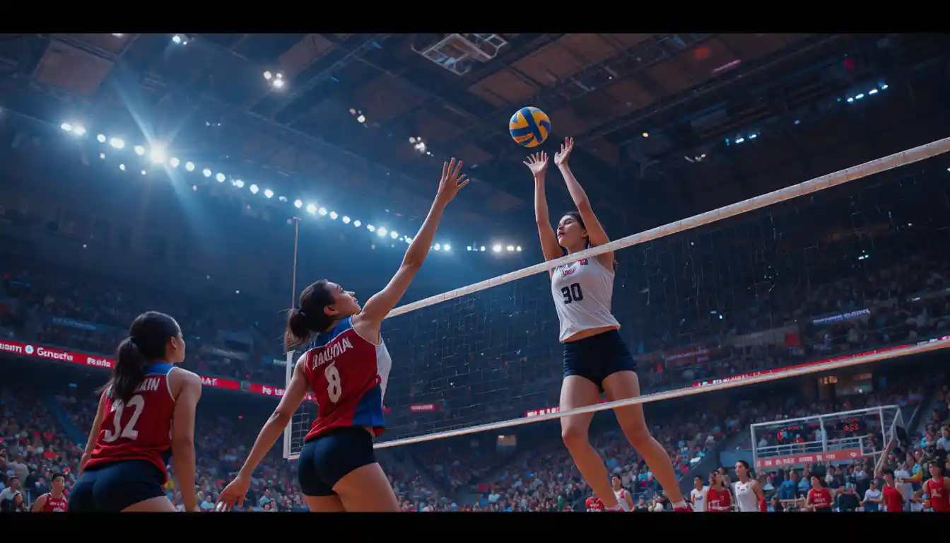 Women volleyball teams clash in packed indoor arena