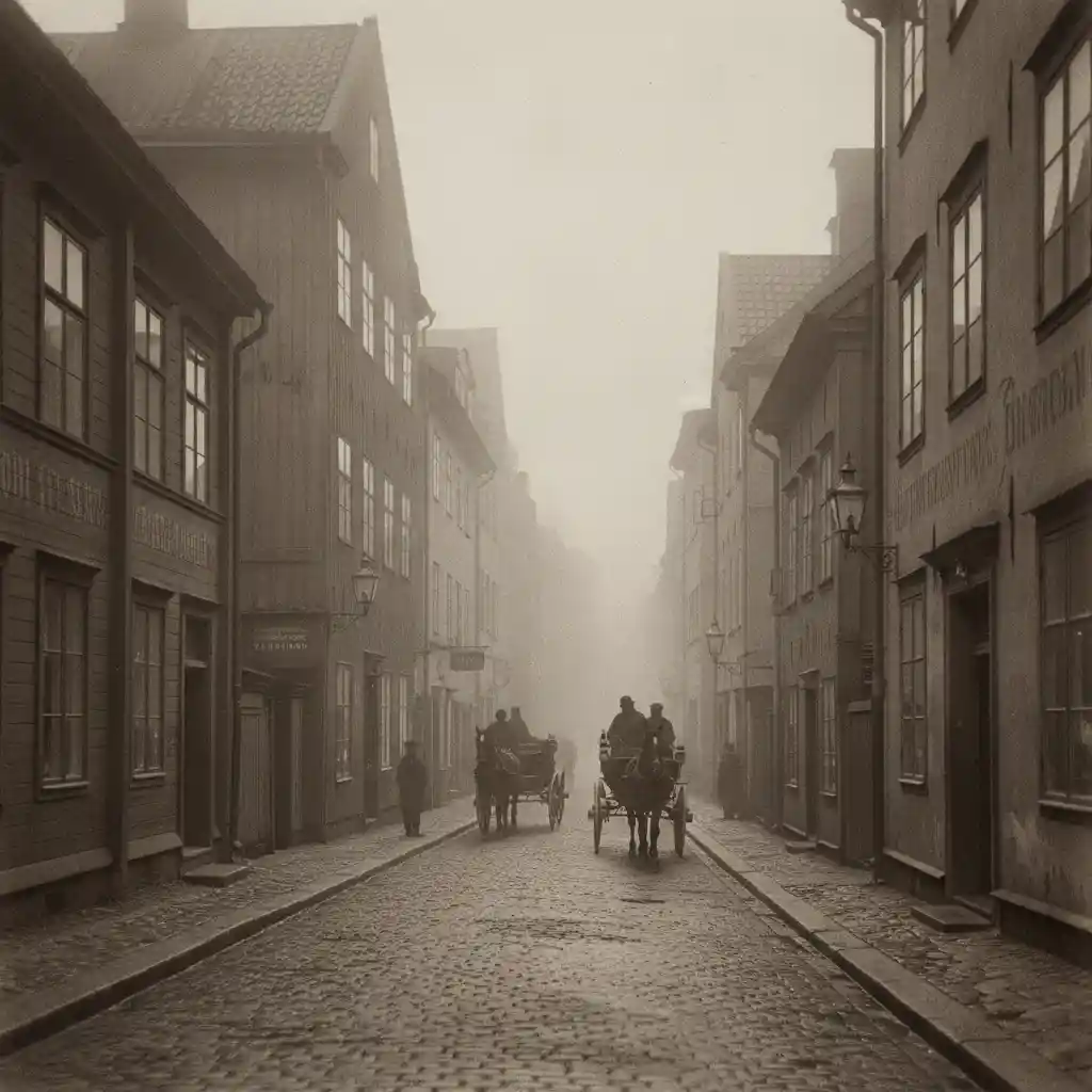 Melancholic Black And White Street In Historic Stockholm