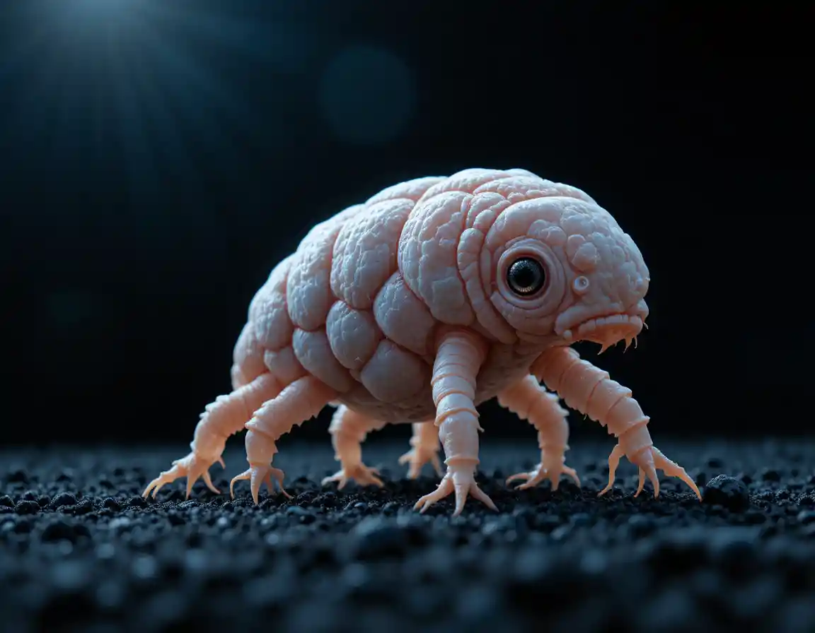 Macro 3D render of a tardigrade on black background