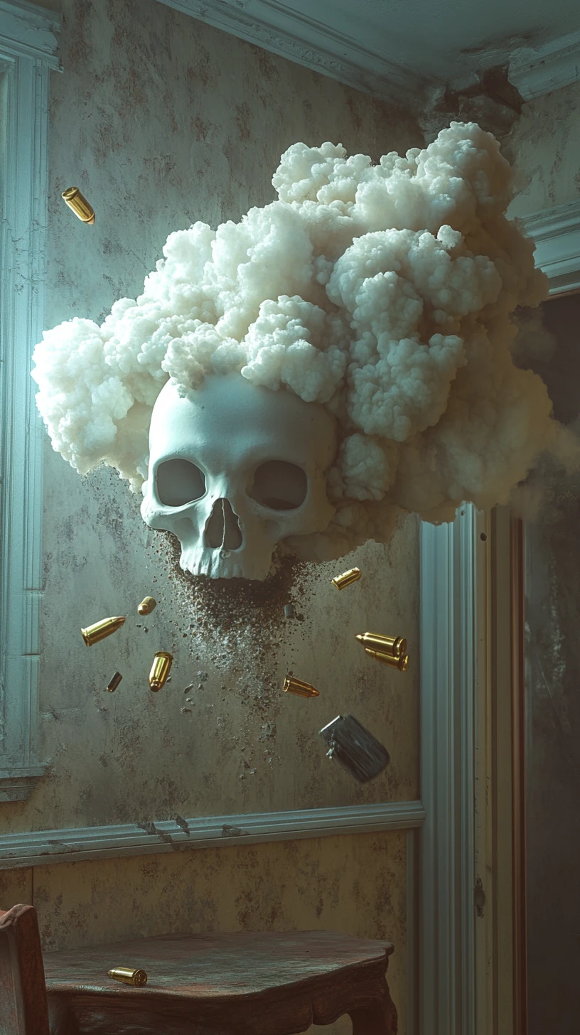 Gunfire erupting from an automatic weapon through a closed door