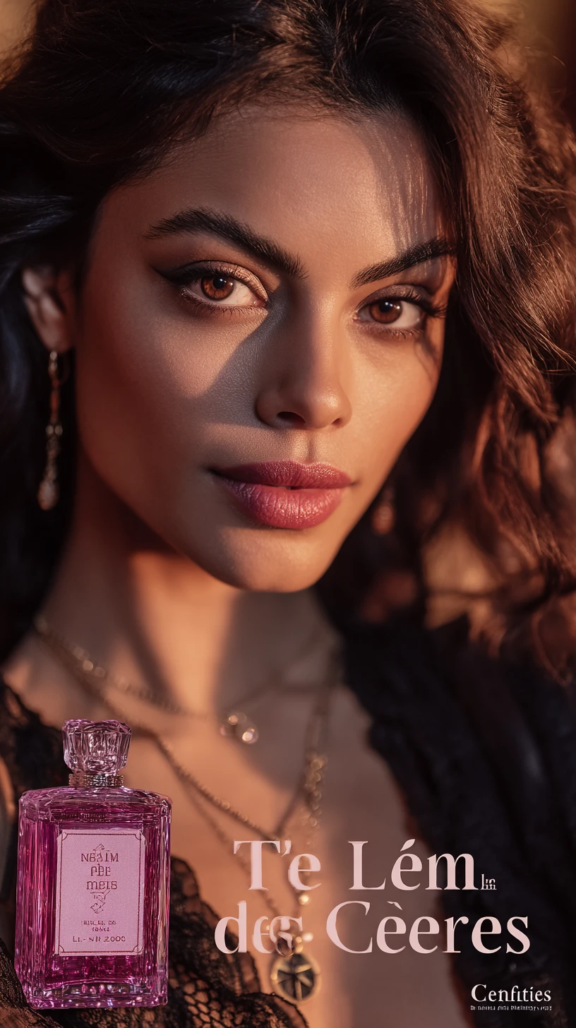Mujer con frasco de perfume en retrato de estudio elegante