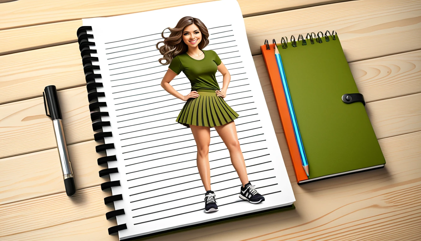 Woman stepping from sketchbook in 3d illusion artwork