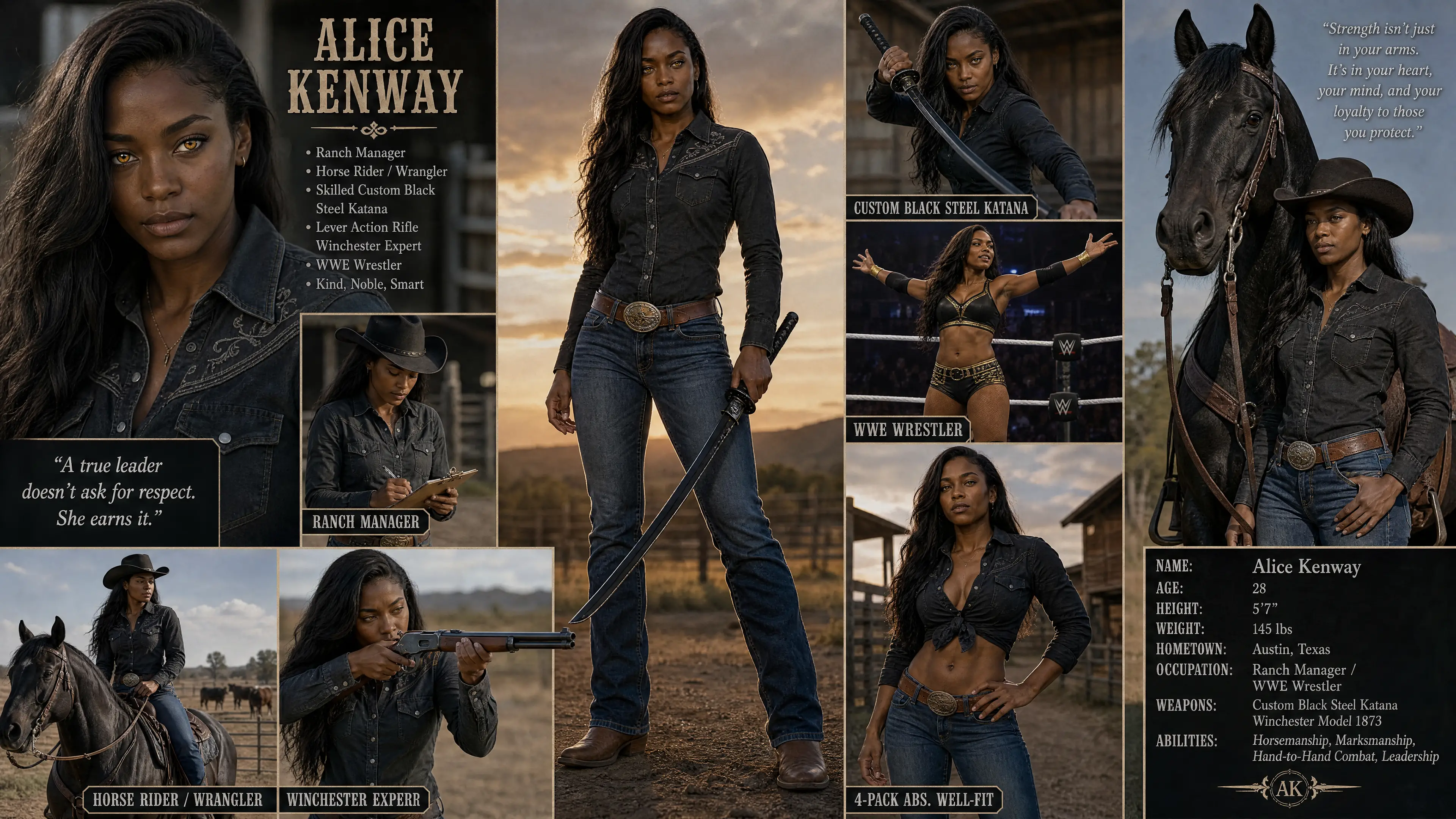 Strong ranch woman with katana and lever action rifle