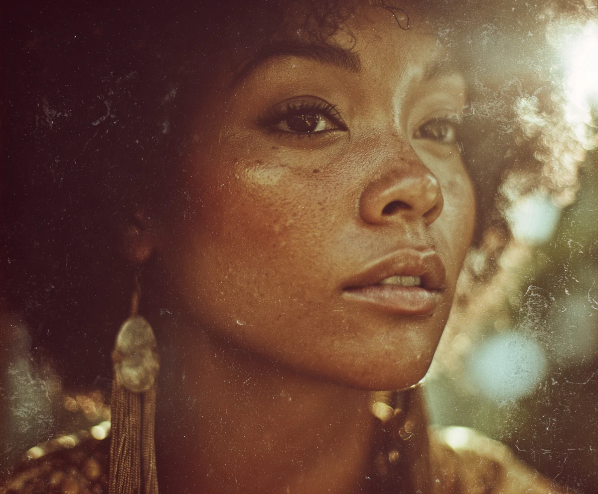 Unconventional African American angel in soft nostalgic portrait