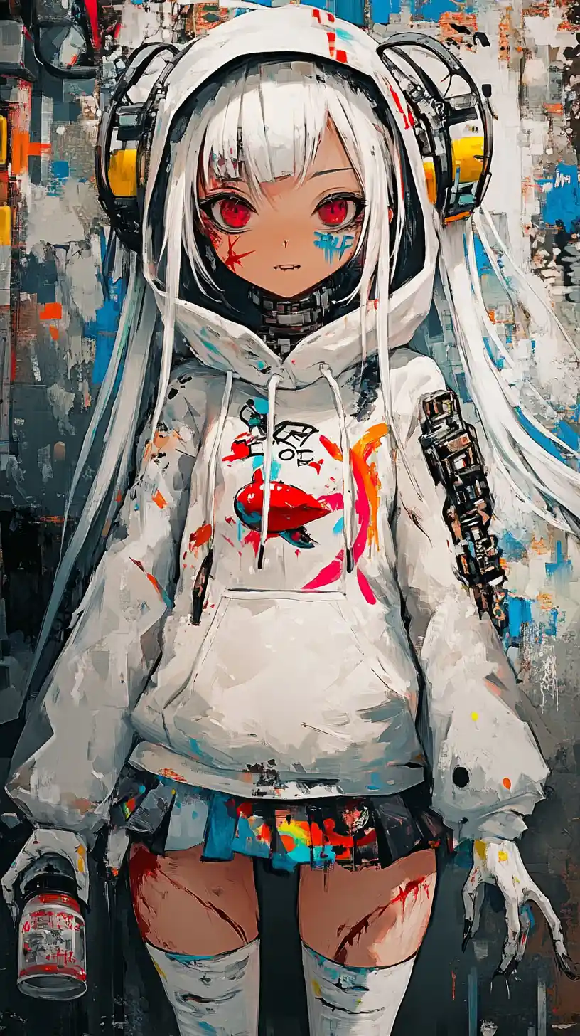 Anime girl in a surreal industrial desert with steel machine