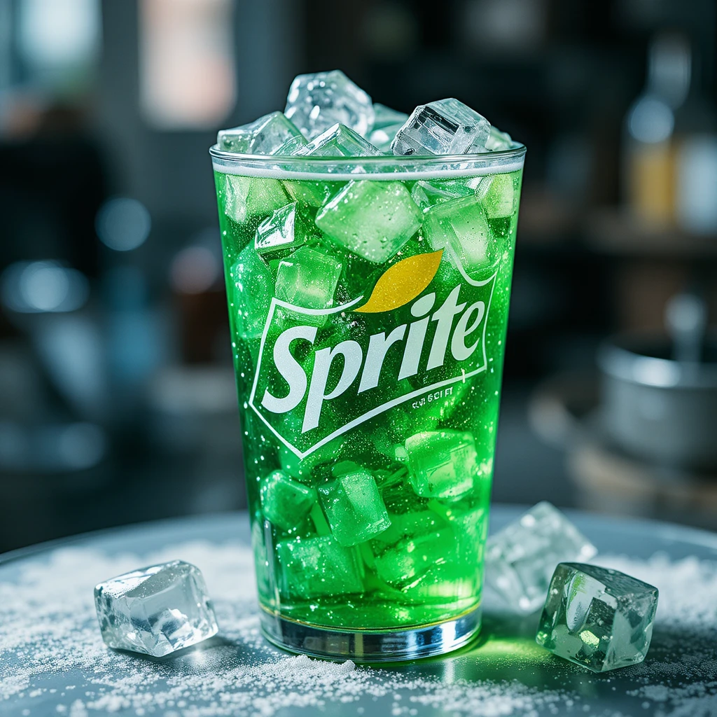 Clear soda with ice in a fancy cup floating in space