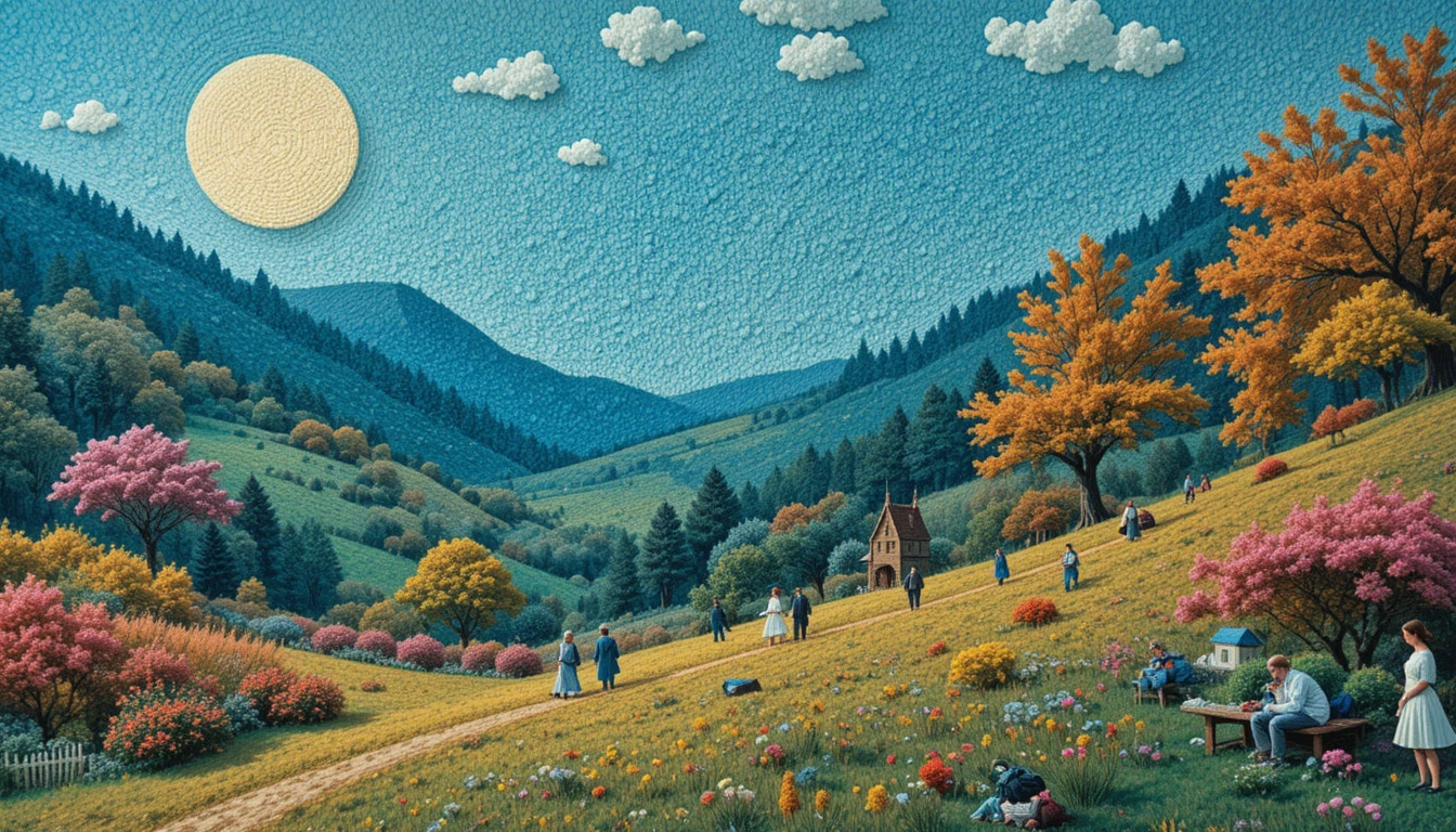 Miniature plush landscape in a Monet inspired illustration style