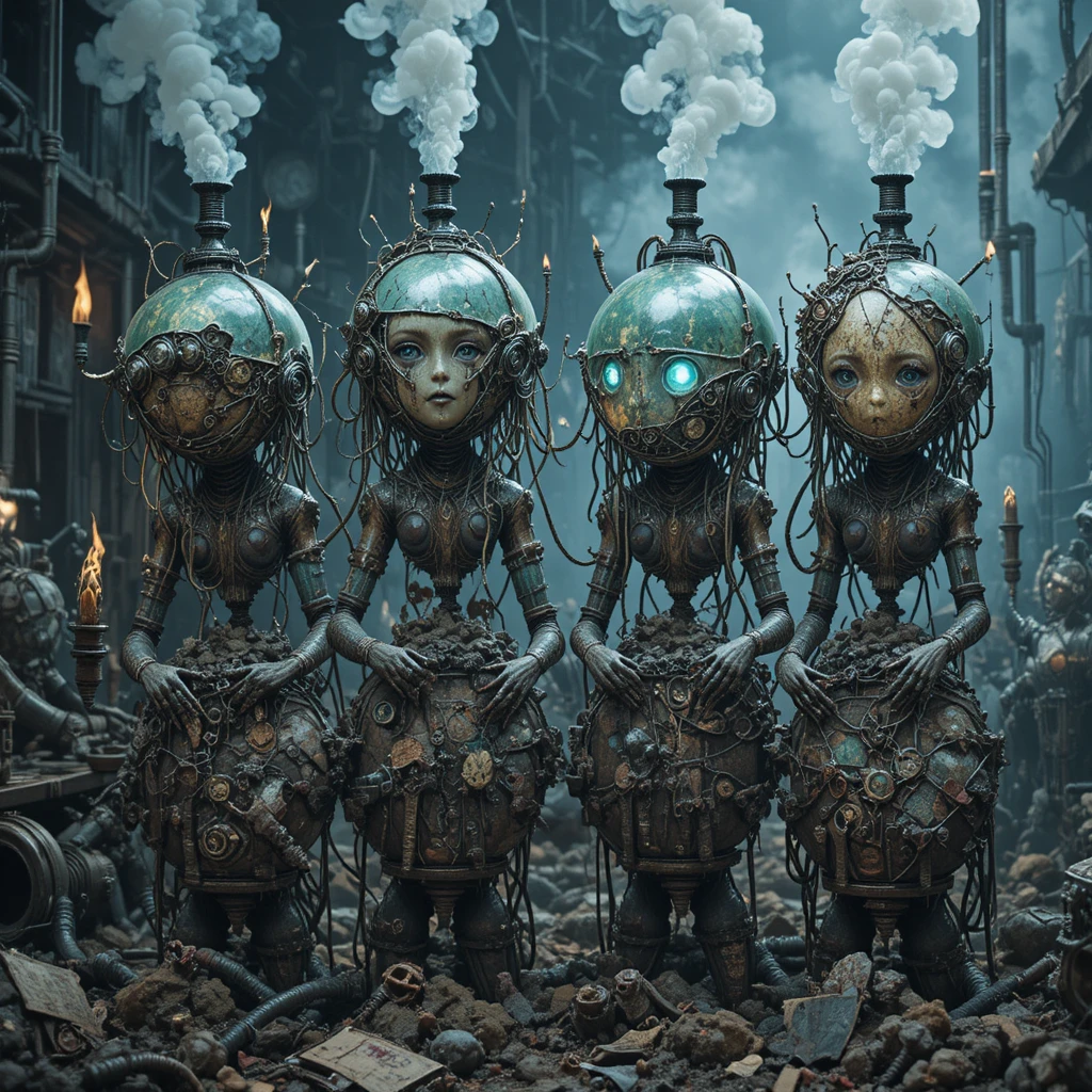 Surreal quartet of arcane dream creatures in sharp focus