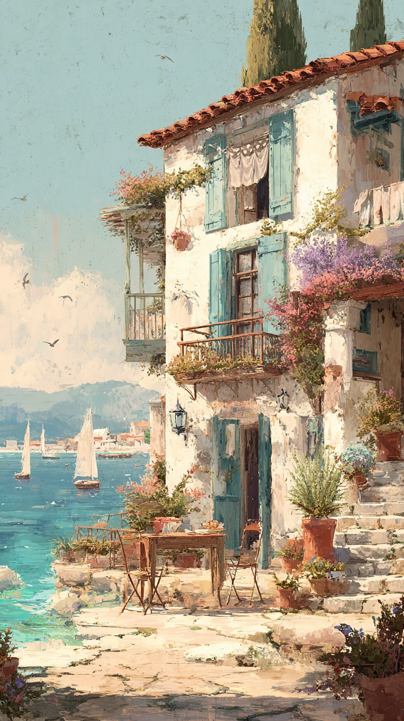Sunlit Mediterranean Seaside Cottage With Flowered Balcony