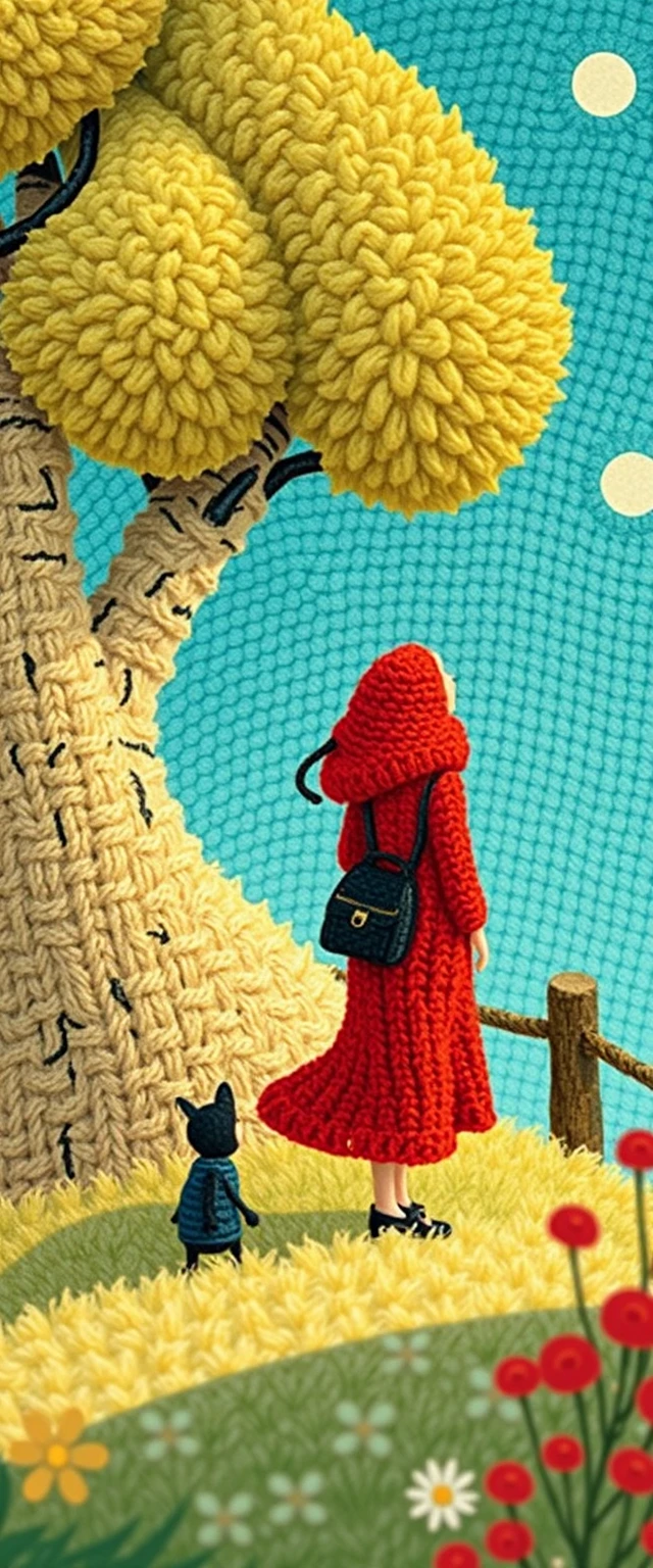 Realistic neon illustration of nice people in miniature landscape