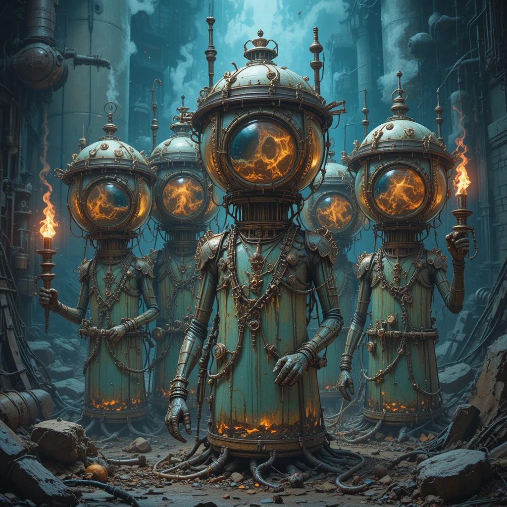 Surreal mechanical creatures in a vivid fever dream vision