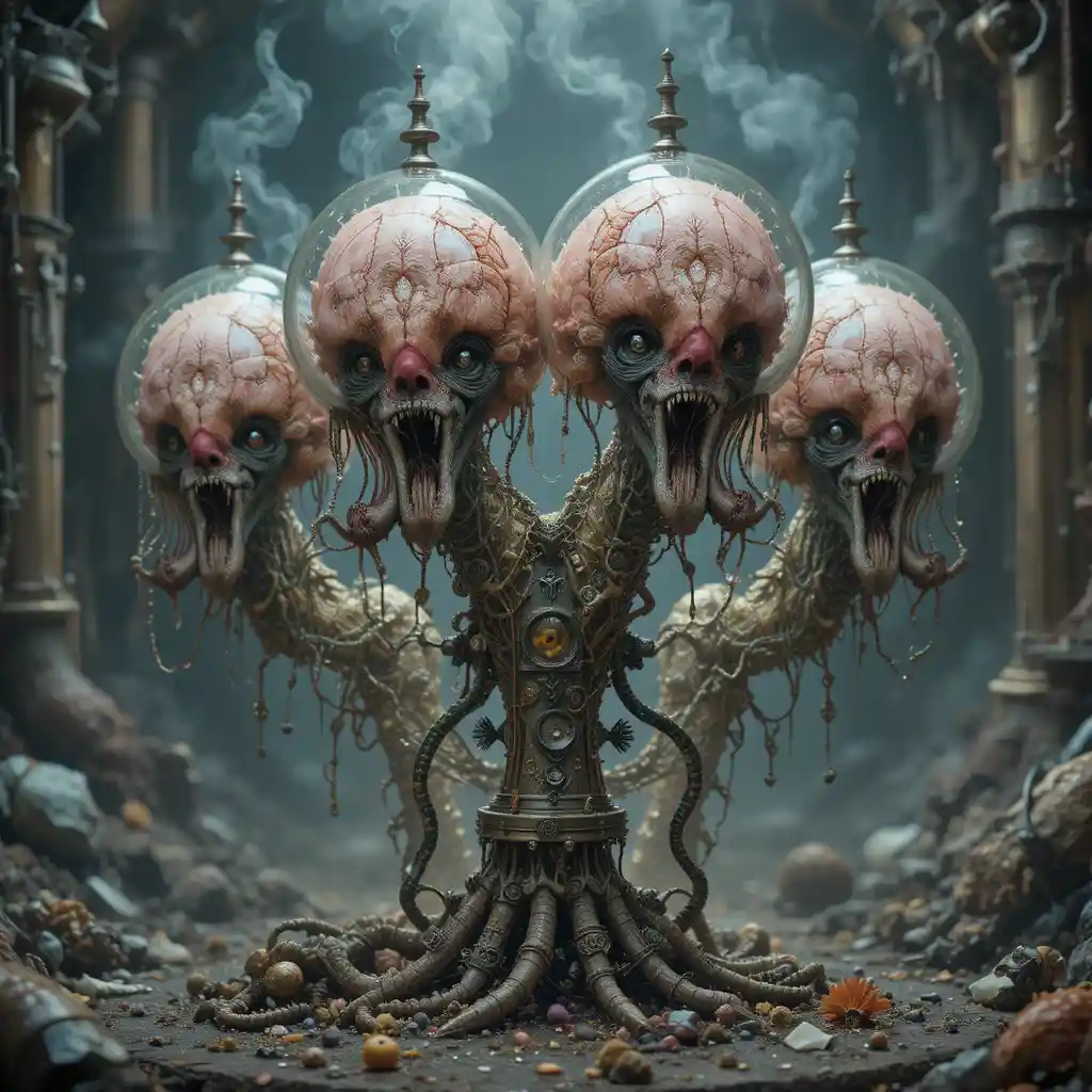Surreal quadrille of arcane offworld fungus machine creatures