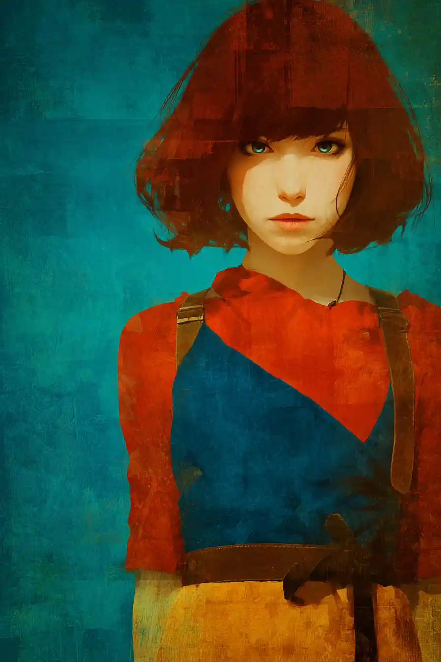 Surreal girl portrait in vibrant fantasy color painting