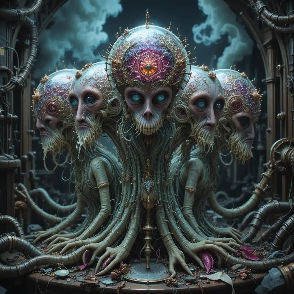 Surreal photorealistic banshee fungus creatures in a dreamscape