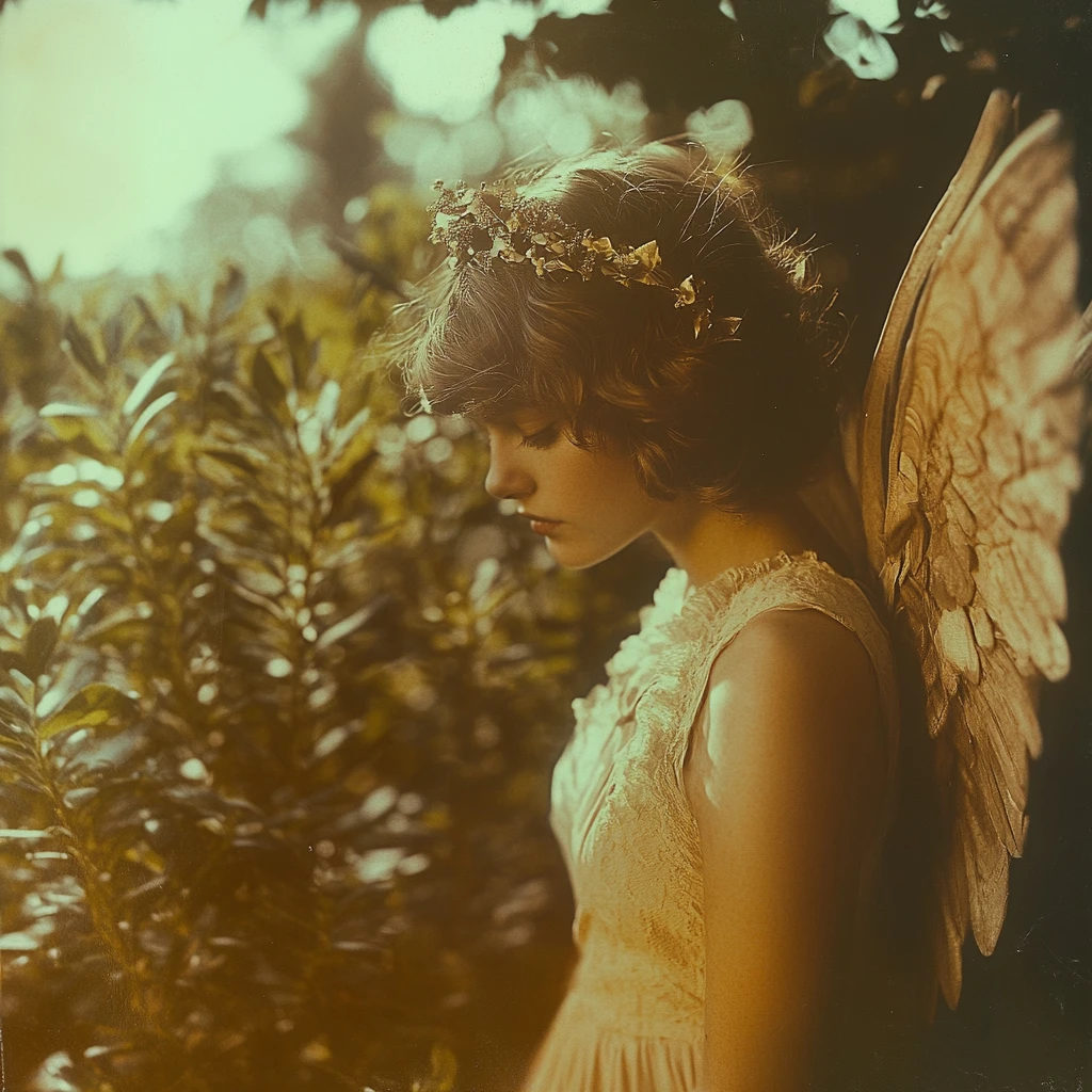 Unconventional Angel In Soft Earthy Tones With Film Grain