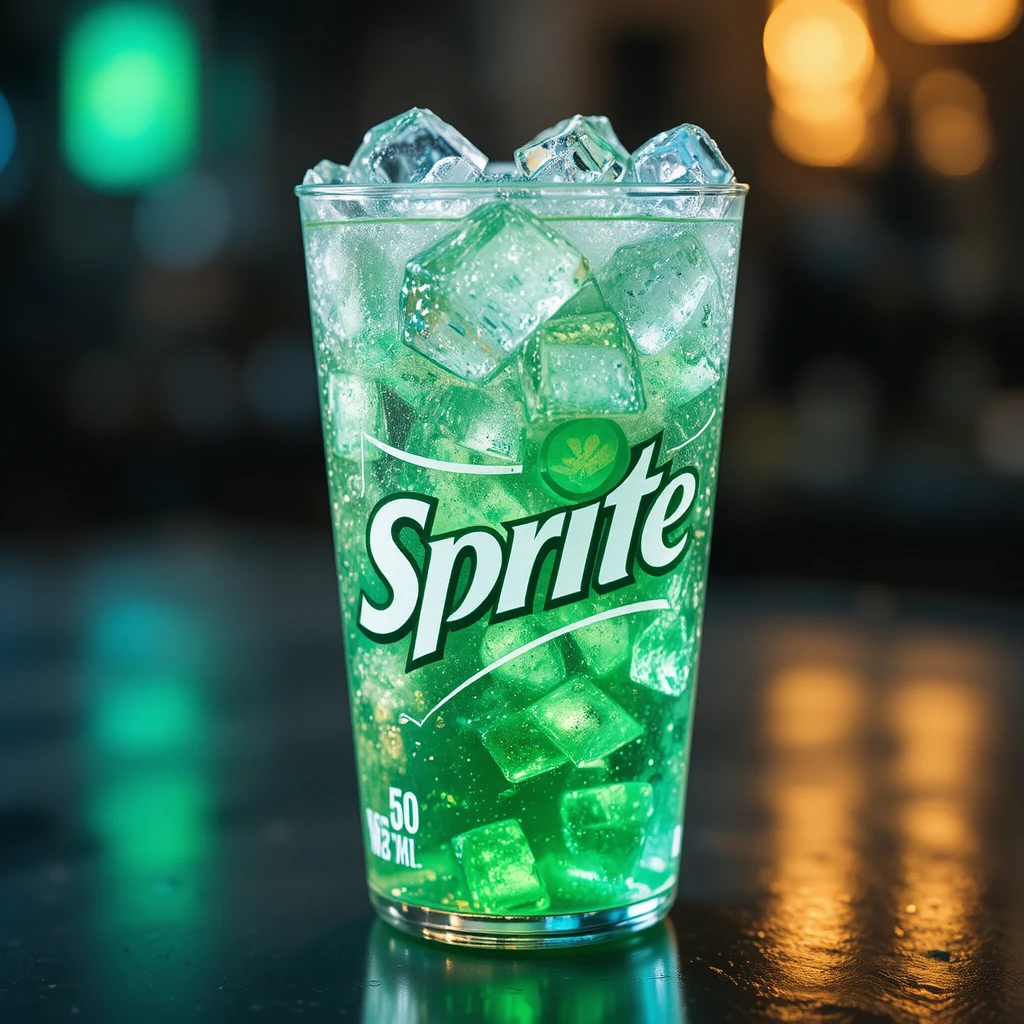 Clear soda in a fancy cup floating in outer space