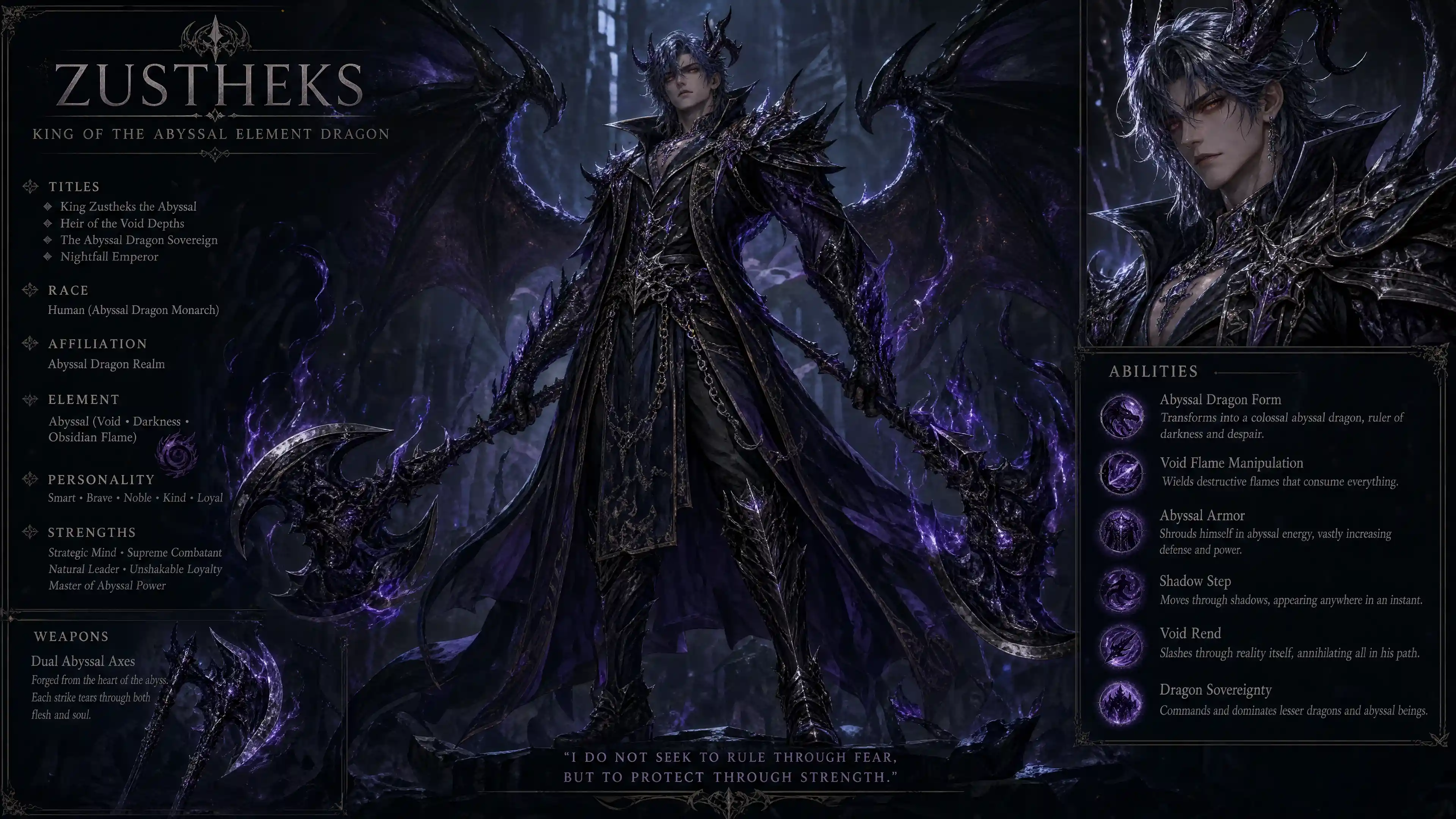 Abyssal dragon king with ember eyes and dark silver hair