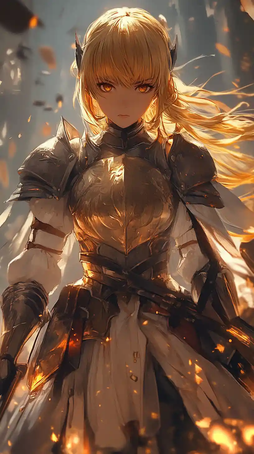 Playful anime knight girl with bound hands and sly gaze