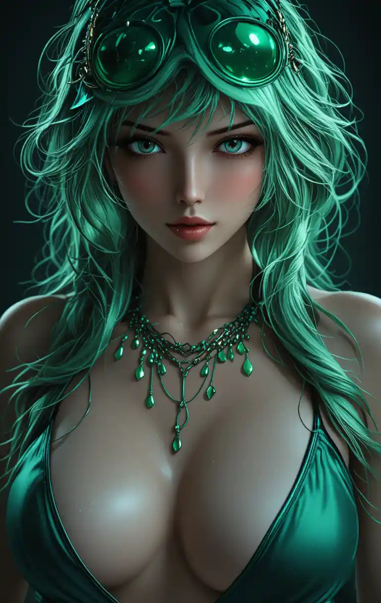 Glamorous Woman With Green Hair And Futuristic Glasses