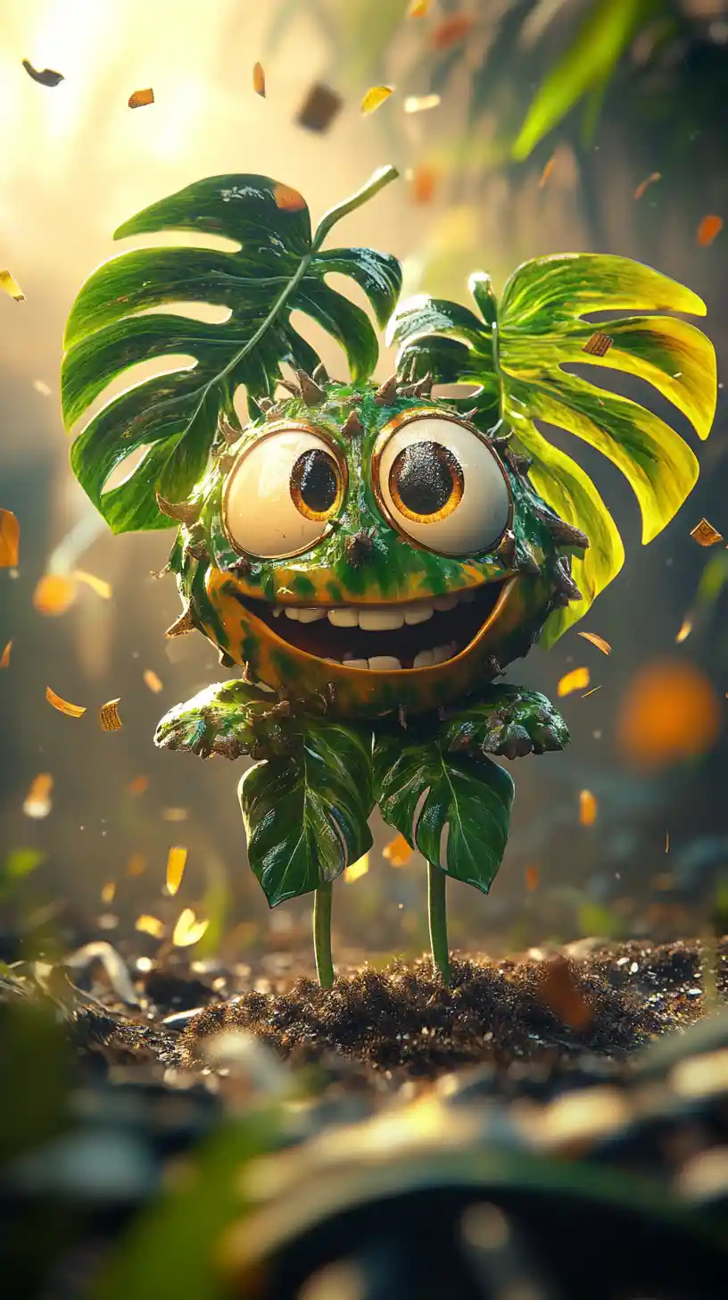 Smug Monstera Soccer Mascot Basking In Stadium Sunbeam