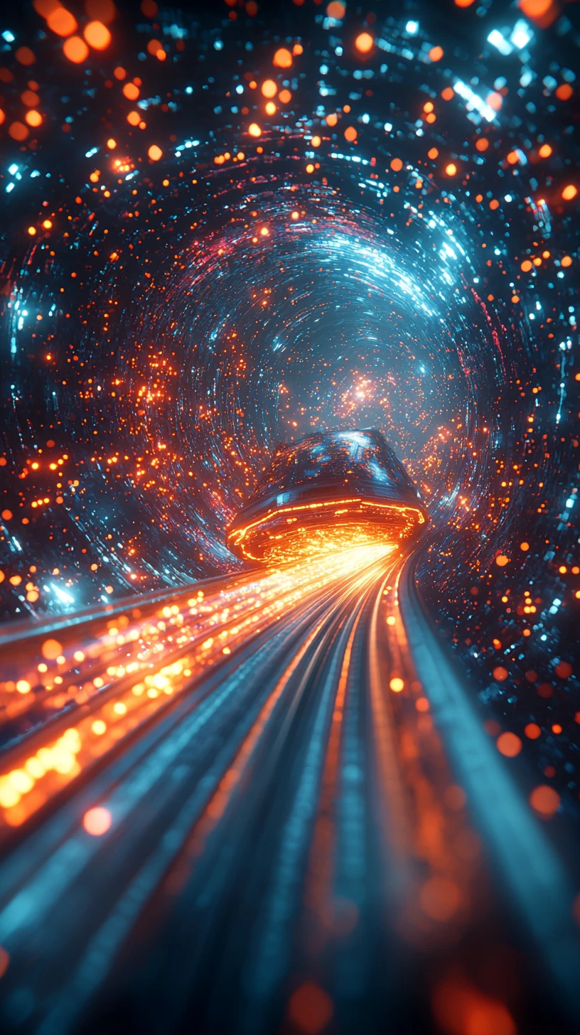 Surreal spaceship crossing dimensions in abstract cosmic space